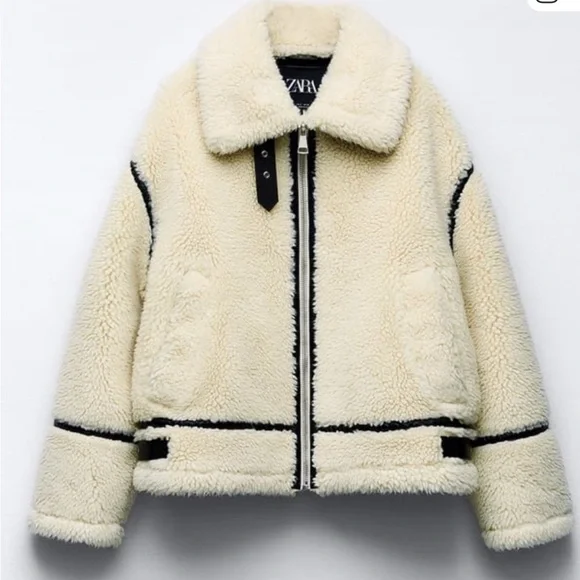 NWT ZARA SHEARLING BIKER JACKET SIZE SMALL - Picture 8 of 12